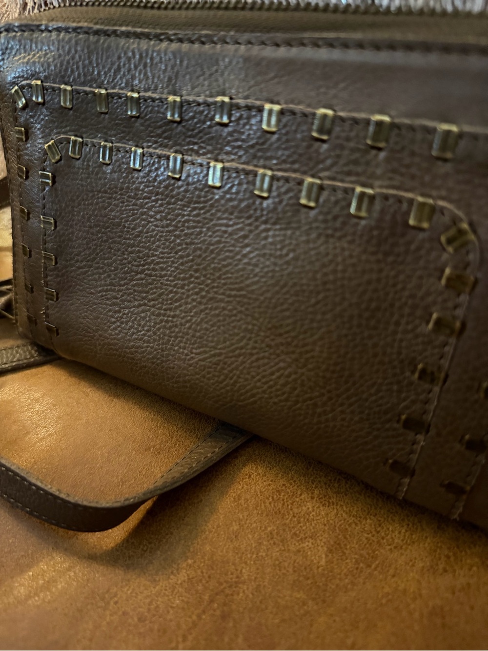 “BED STU” Take The Stage Studded Clutch, Brown